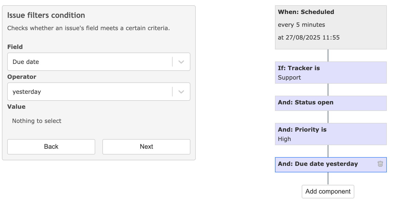 Redmine automation scheduled trigger